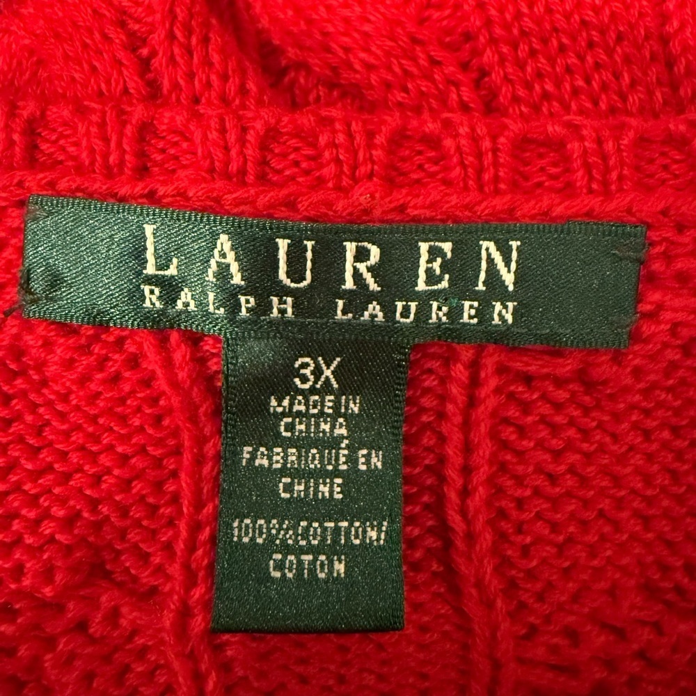 Lauren Ralph Lauren Sweater Womens PLUS 3X Red Cable Knit Cotton Vneck Tunic - Picture 4 of 5